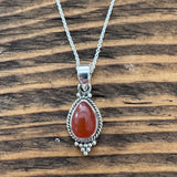 Dainty Boho Carnelian Teardrop Silver Necklace Pendant