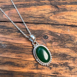 Green Onyx Oval Dot Silver Necklace