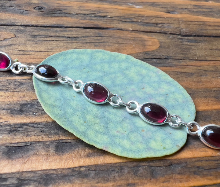 Dainty Garnet Sterling Silver Bracelet
