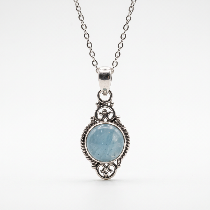 Aquamarine Vintage Scroll Pendant Necklace