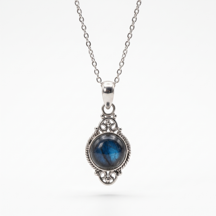 Labradorite Vintage Scroll Pendant Necklace