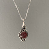 Garnet Vintage Scroll Pendant Necklace