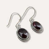 Garnet Oval Dot Silver Earrings