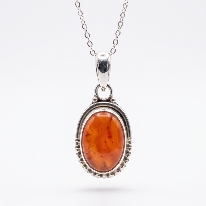 Carnelian Oval Dot Silver Necklace