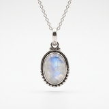 Rainbow Moonstone Oval Dot Silver Necklace