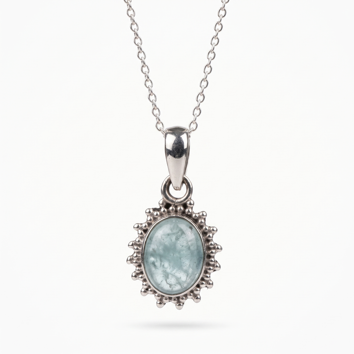 Aquamarine Sunburst Oval Necklace