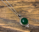 Boho Green Onyx Round Pendant Necklace