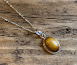 Classic Tiger Eye Oval Sterling Silver Necklace