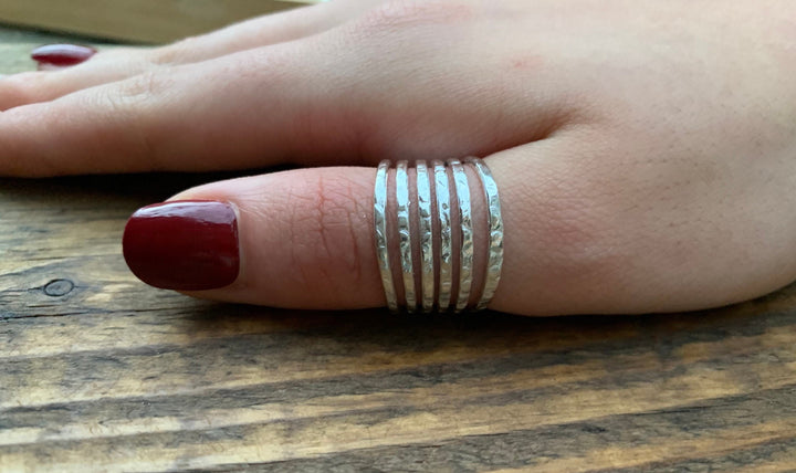 Sterling Silver Hammered Multi Band Ring - Adjustable