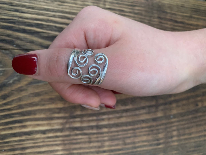 Adjustable Wrap Wave Spiral Sterling Silver Ring