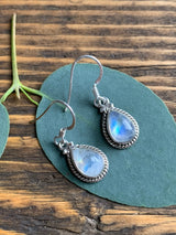 Silver Rainbow Moonstone Teardrop Earrings