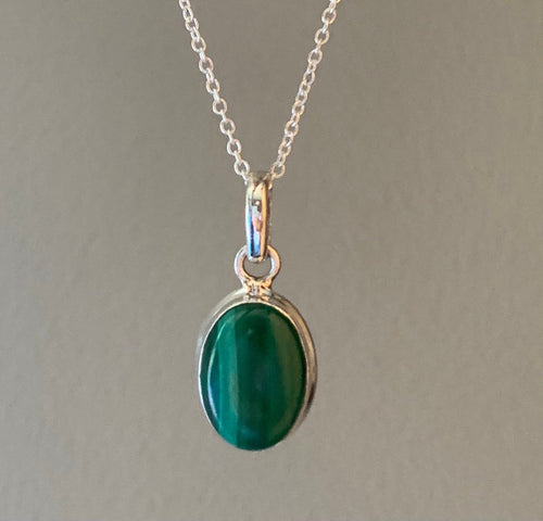 Classic Malachite Oval Sterling Silver Necklace