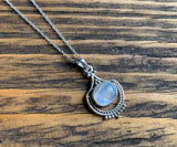 Rainbow Moonstone Vintage Inspired Boho Silver Necklace