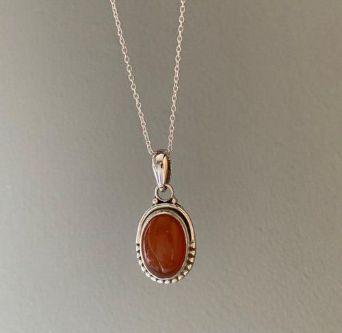 Carnelian Oval Dot Silver Necklace