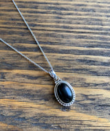 Black Onyx Oval Dot Silver Necklace