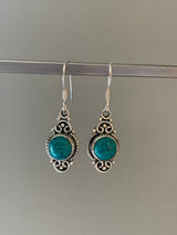 Turquoise Vintage Scroll Silver Drop Earrings