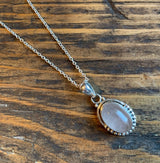 Rose Quartz Oval Dot Silver Necklace
