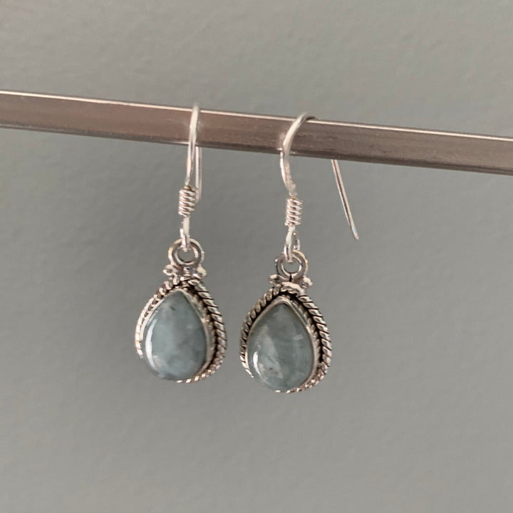 Silver Aquamarine Teardrop Earrings