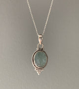 Boho Aquamarine Oval Pendant Necklace