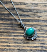Malachite Vintage Inspired Boho Silver Necklace