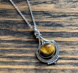Tiger Eye Vintage Inspired Boho Silver Necklace