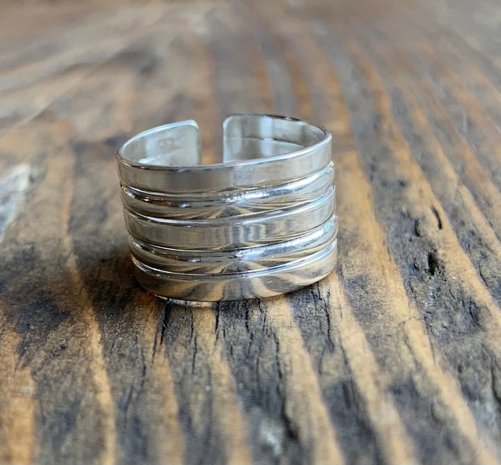 Sterling Silver Wide Layered Adjustable Band Ring- Thumb Ring