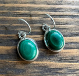 Classic Malachite Oval Sterling Silver Earrings