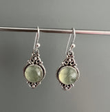 Prehnite Vintage Scroll Silver Drop Earrings