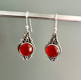 Carnelian Vintage Scroll Silver Drop Earrings
