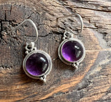 Dainty Round Amethyst Drop Earrings