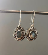 Silver Framed Boho Oval Labradorite Earrings