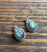 Labradorite Oval Dot Silver Earrings