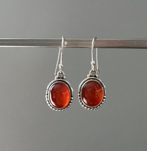 Carnelian Oval Dot Silver Earrings