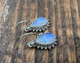 Rainbow Moonstone Sunburst Teardrop Earrings