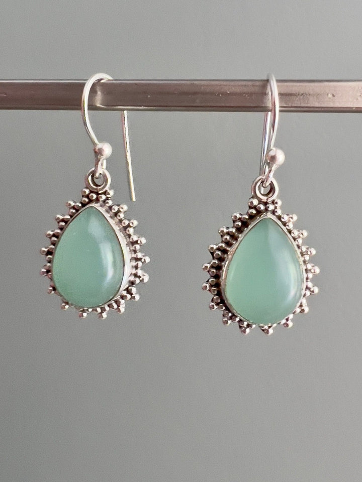 Aqua Chalcedony Sunburst Teardrop Earrings