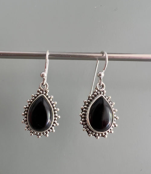 Black Onyx Sunburst Teardrop Earrings