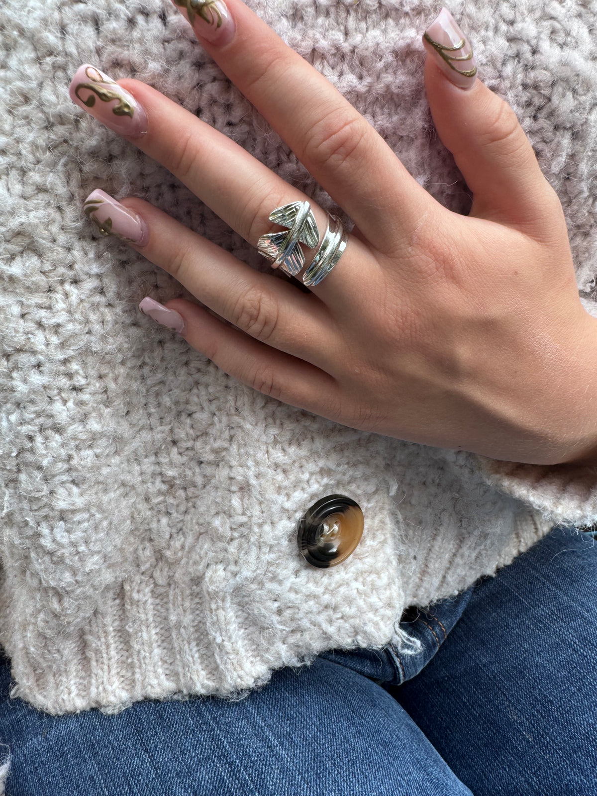 Big Leaf Wrap Sterling Silver Ring-Adjustable