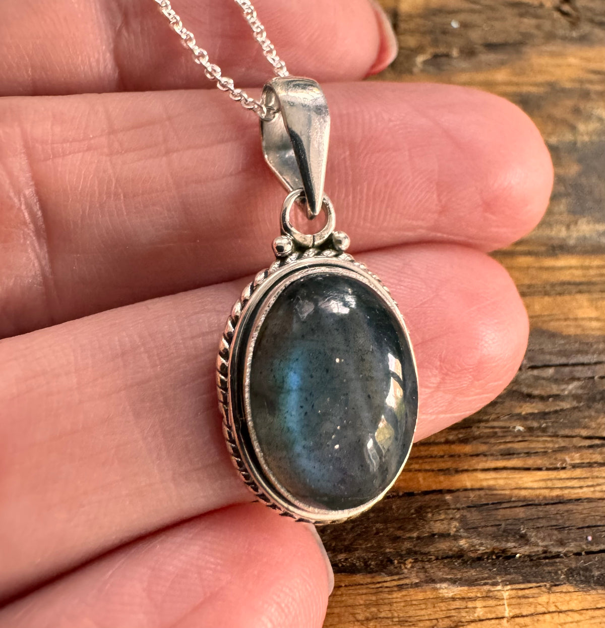 Labradorite Bohemian Oval Sterling Silver Necklace