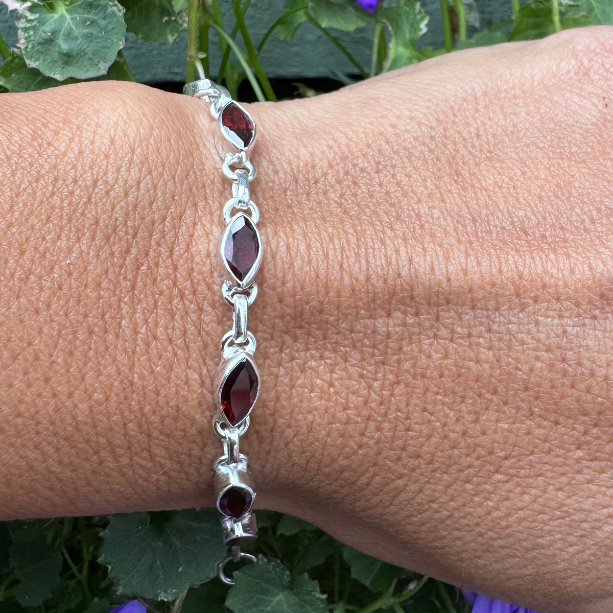 Faceted Garnet Sterling Silver Bracelet