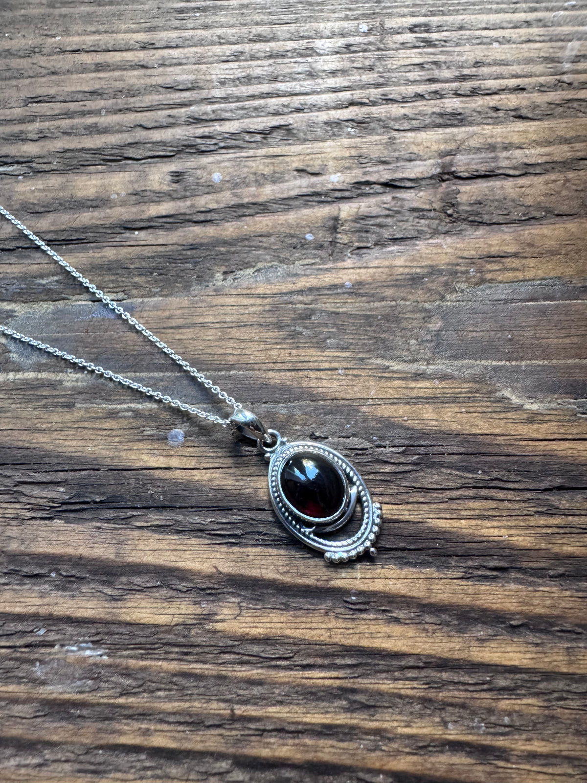 Boho Garnet Ornate Oval Necklace