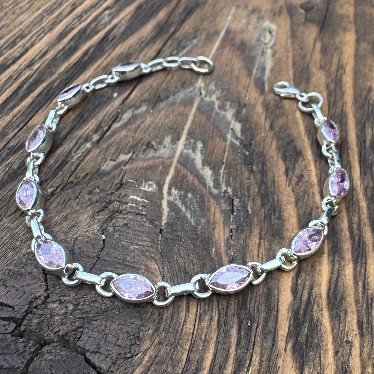 Faceted Pink Topaz Sterling Silver Bracelet