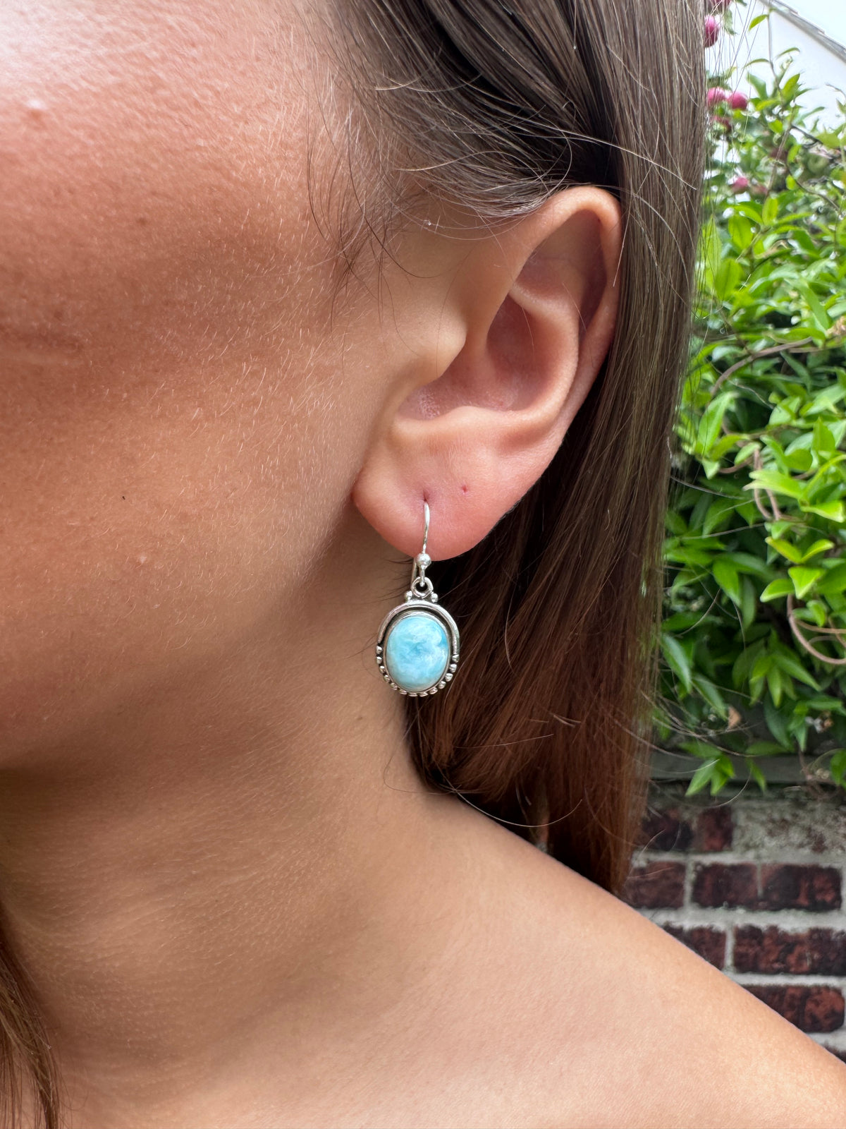 Larimar Oval Dot Silver Earrings