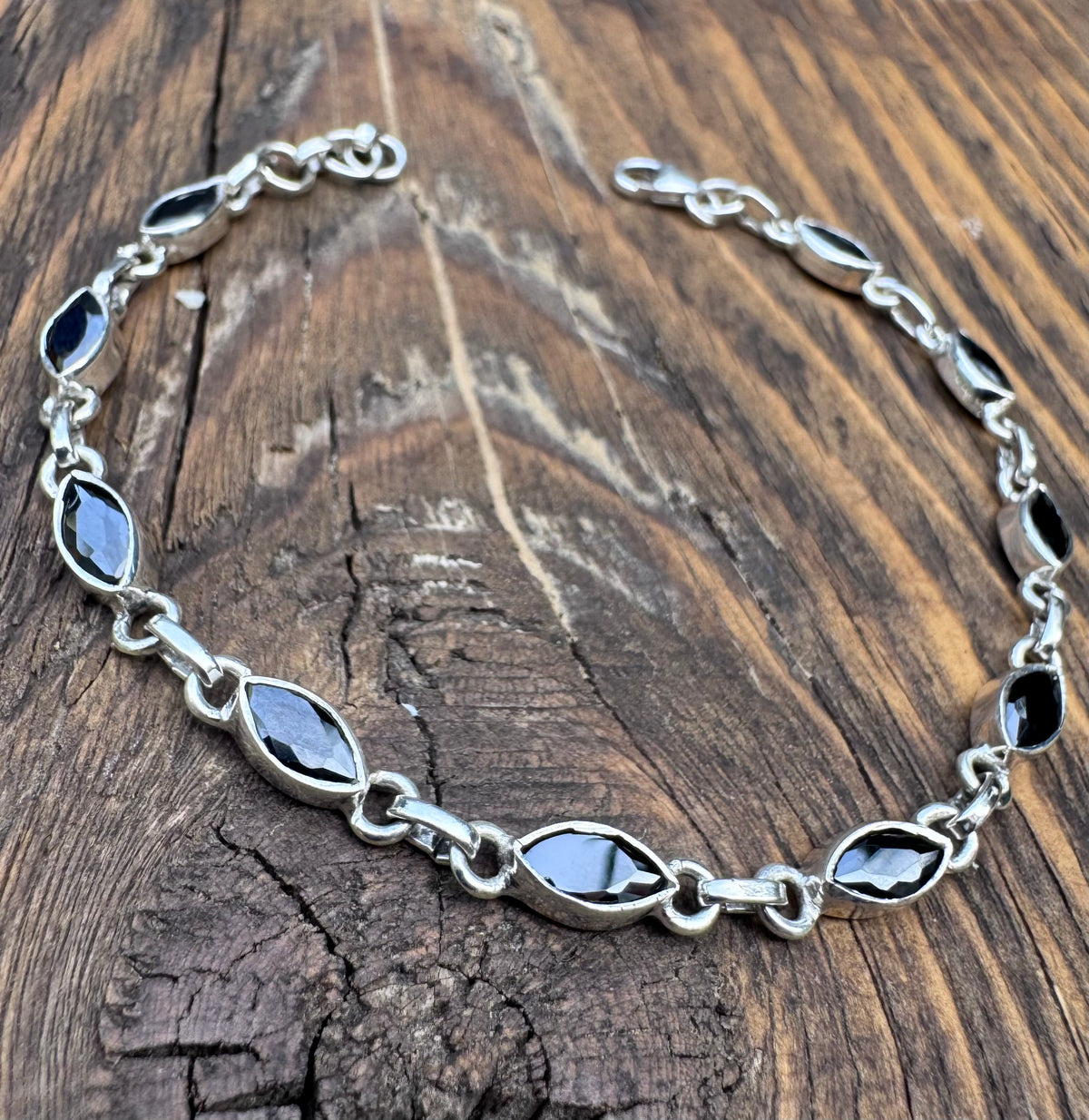 Faceted Black Onyx Sterling Silver Bracelet