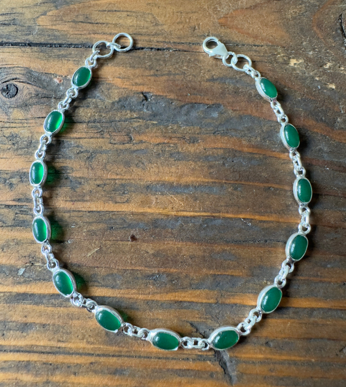Dainty Green Onyx Sterling Silver Bracelet