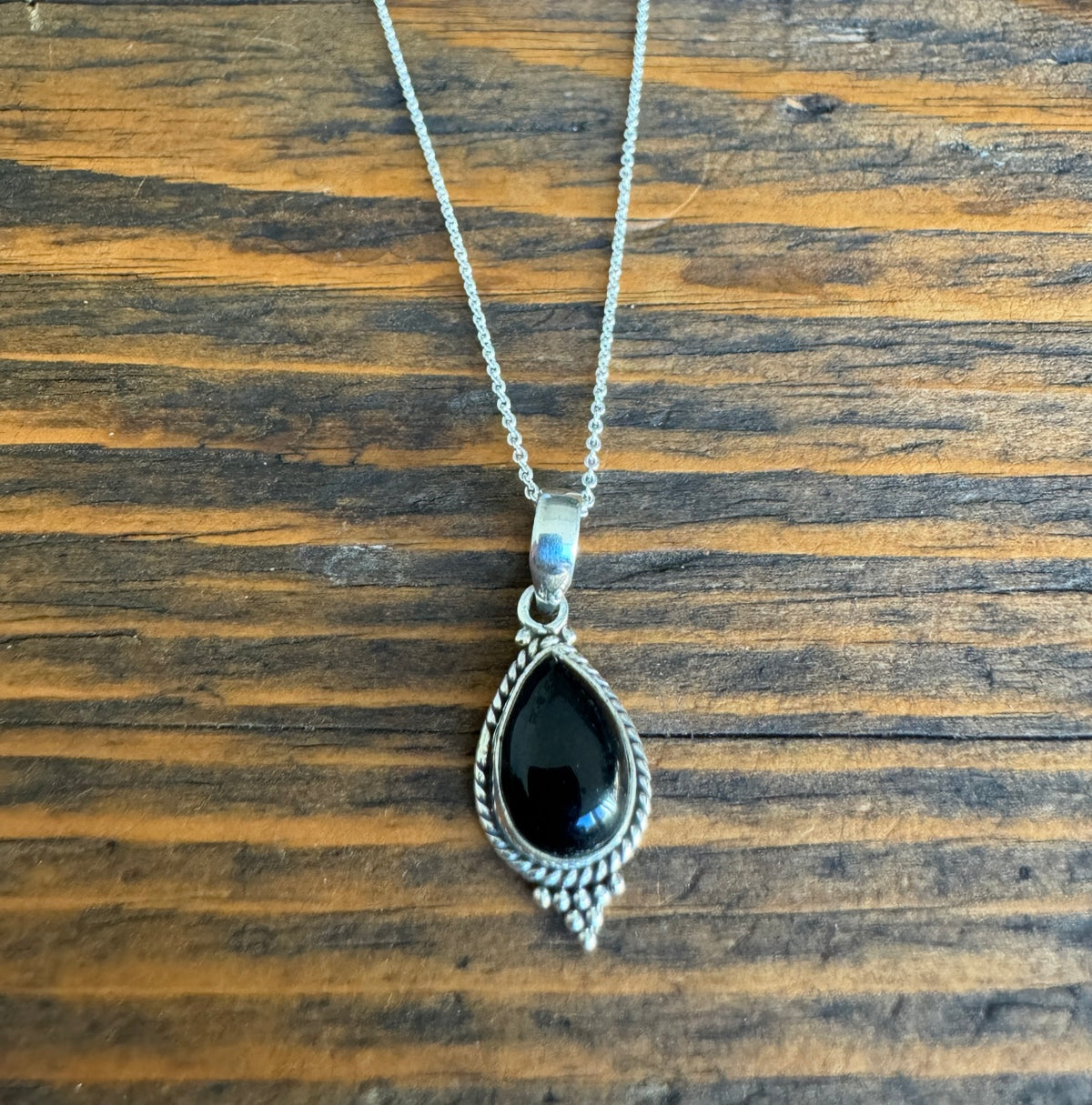 Dainty Boho Black Onyx Teardrop Pendant Necklace