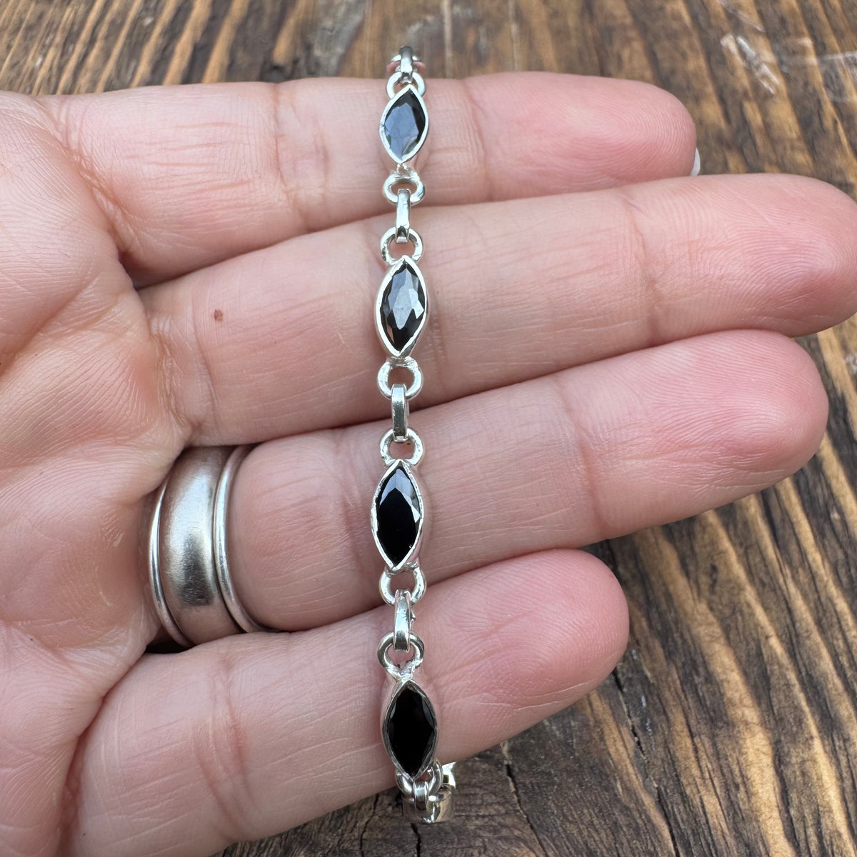 Faceted Black Onyx Sterling Silver Bracelet