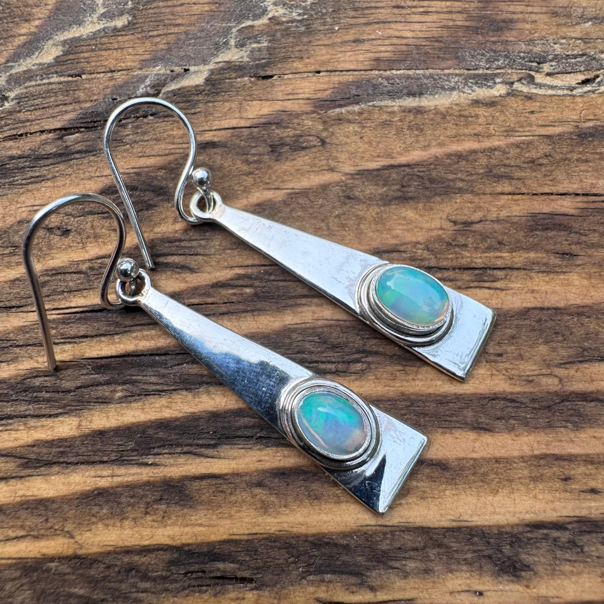 Long Triangle Natural Ethiopian Opal Earrings