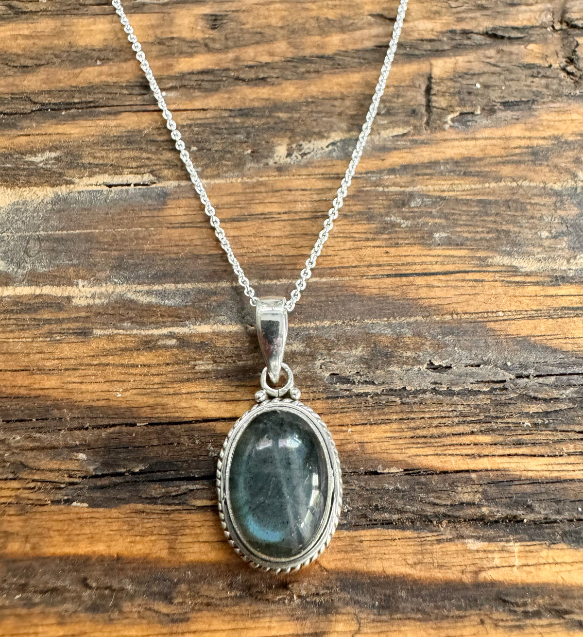 Labradorite Bohemian Oval Sterling Silver Necklace