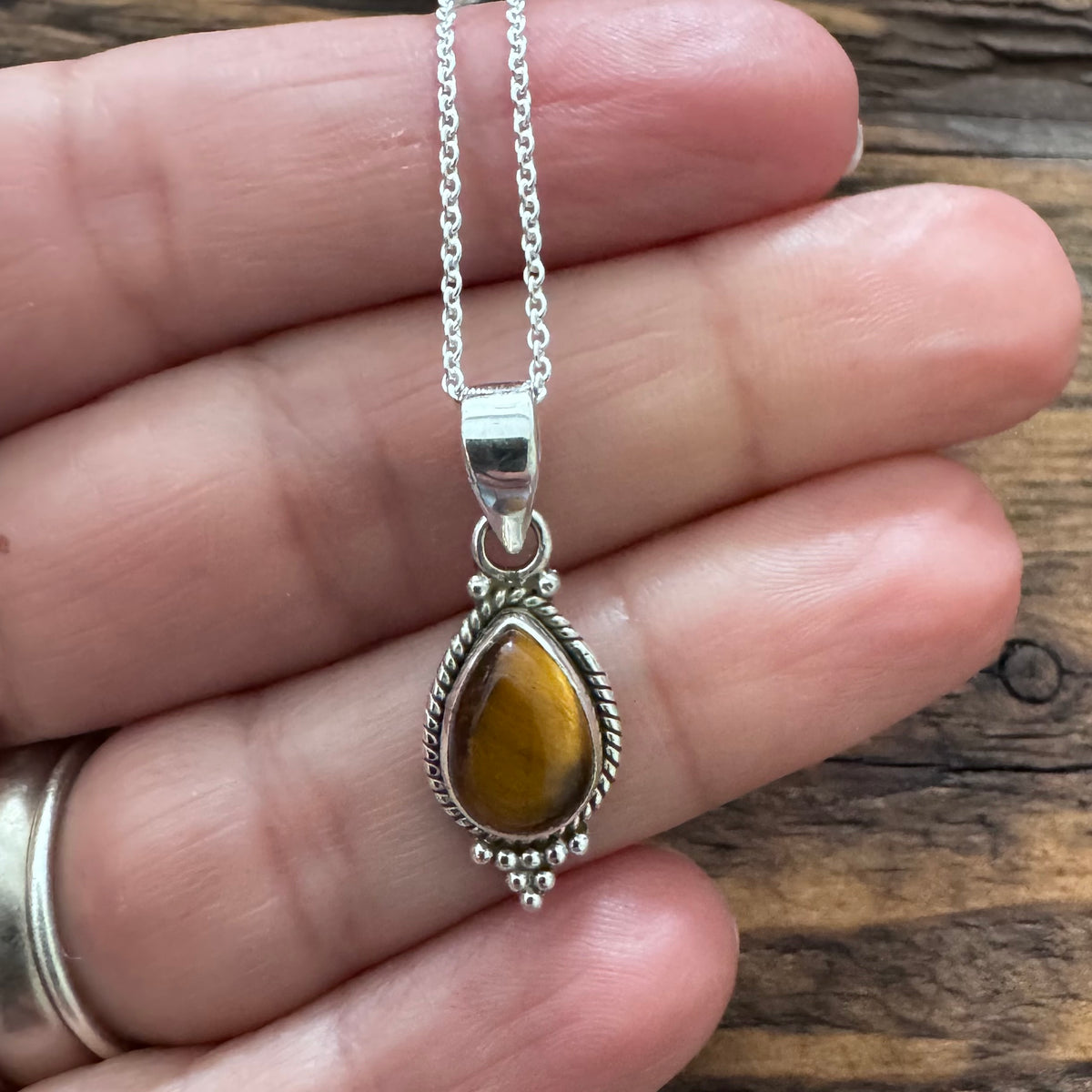 Dainty Boho Tiger Eye Teardrop Pendant Necklace