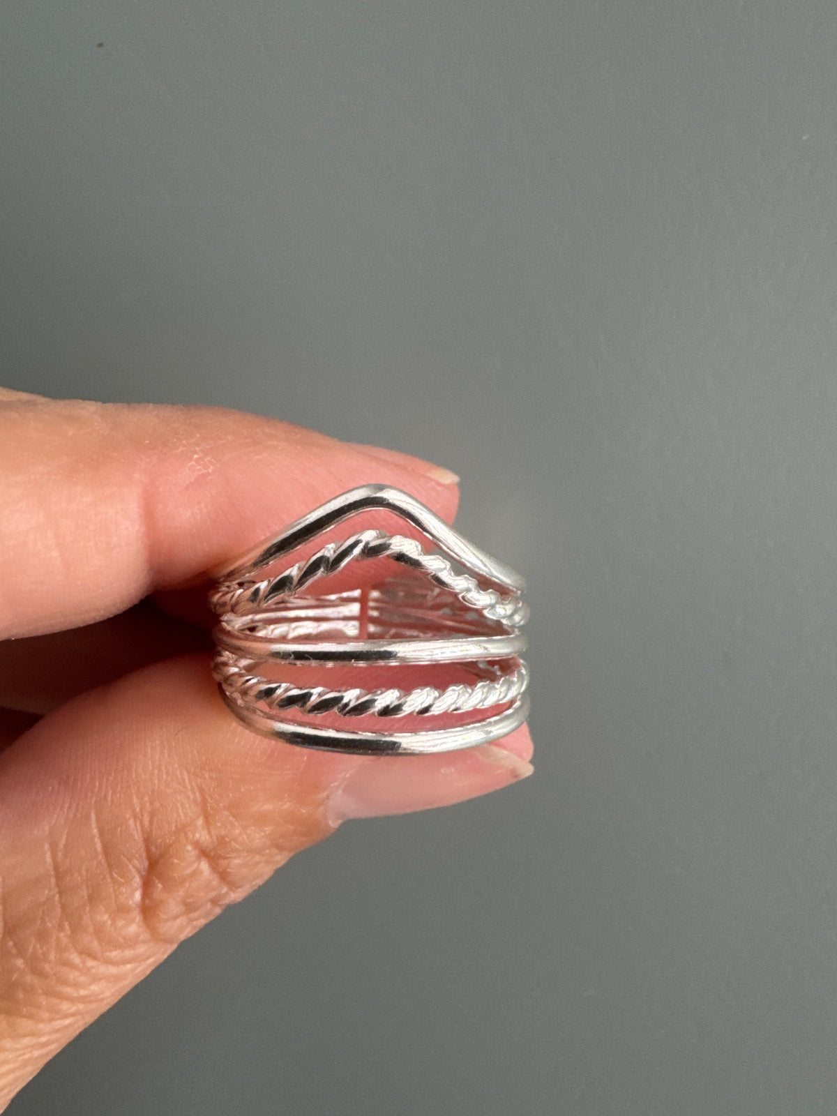 Chevron Twisted Band Sterling Silver Ring - Adjustable -Thumb Ring